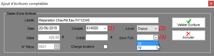saisie d'une écriture avec tva